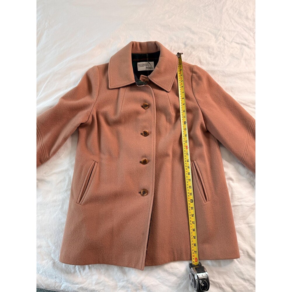 Vintage Camel Wool Coat 70s 80s Jacket Plaid Lined Winter Coat Women’s S-M - Picture 10 of 12